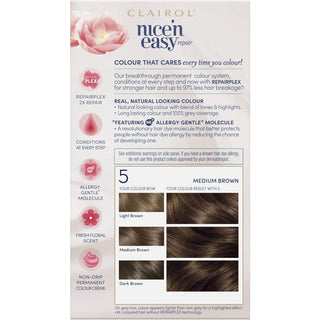 Clairol Nice’n Easy Repair Permanent Hair Colour - 5 Medium Brown - Hair Colour