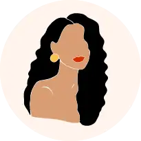 Gold hoop earrings with black hair and red lips.