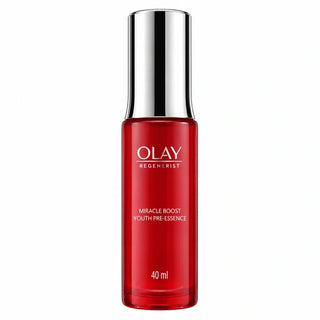 Olay Regenerist Miracle Boost Youth Pre-Essence 40ml red bottle with silver auto-dropper cap on white
