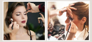 Two women getting their makeup done.