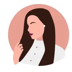 White button-down shirt with black hair and red lipstick