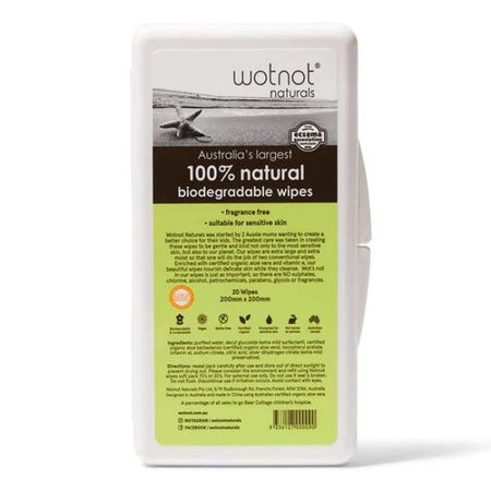 Wotnot Biodegradable Natural Baby Wipes with Travel Case - 20 Pack